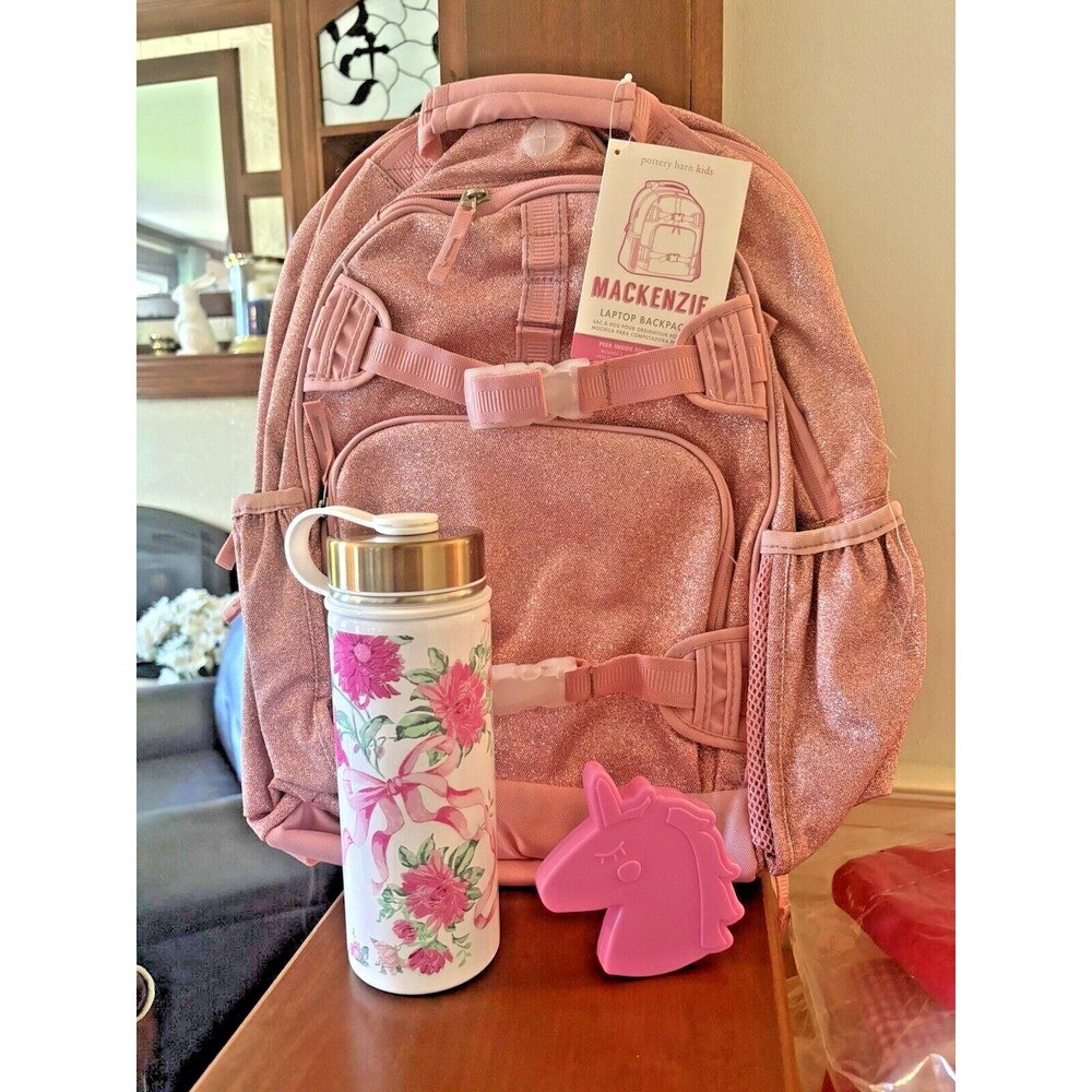 School Pottery barn kids LARGE BACKPACK LUNCH WATER Glitter Floral Bag Travel . - Picture 6 of 16